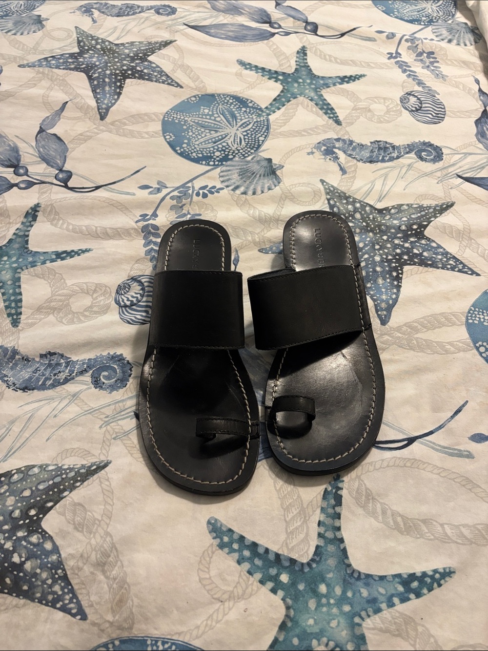 Lucky Brand Black Leather Slide Sandals with Toe Loop
